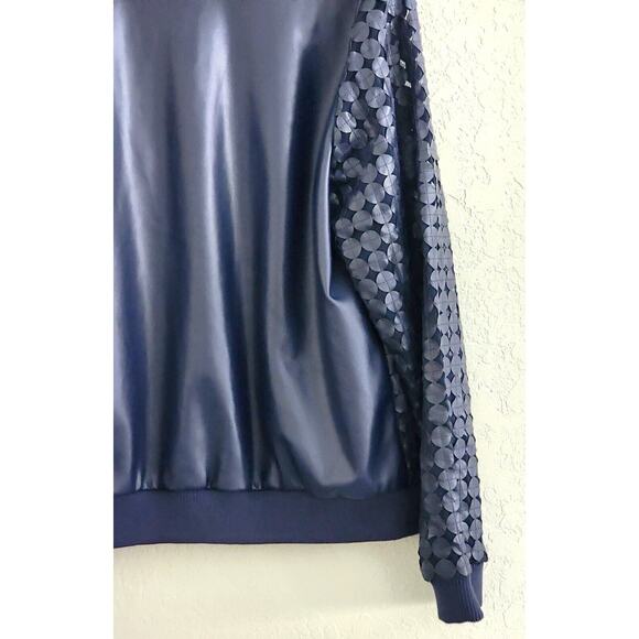 Jacket-Colleen Lopez-Navy Blue-Zipper-Unique Design-Faux Leather-Size LRG - Picture 4 of 15